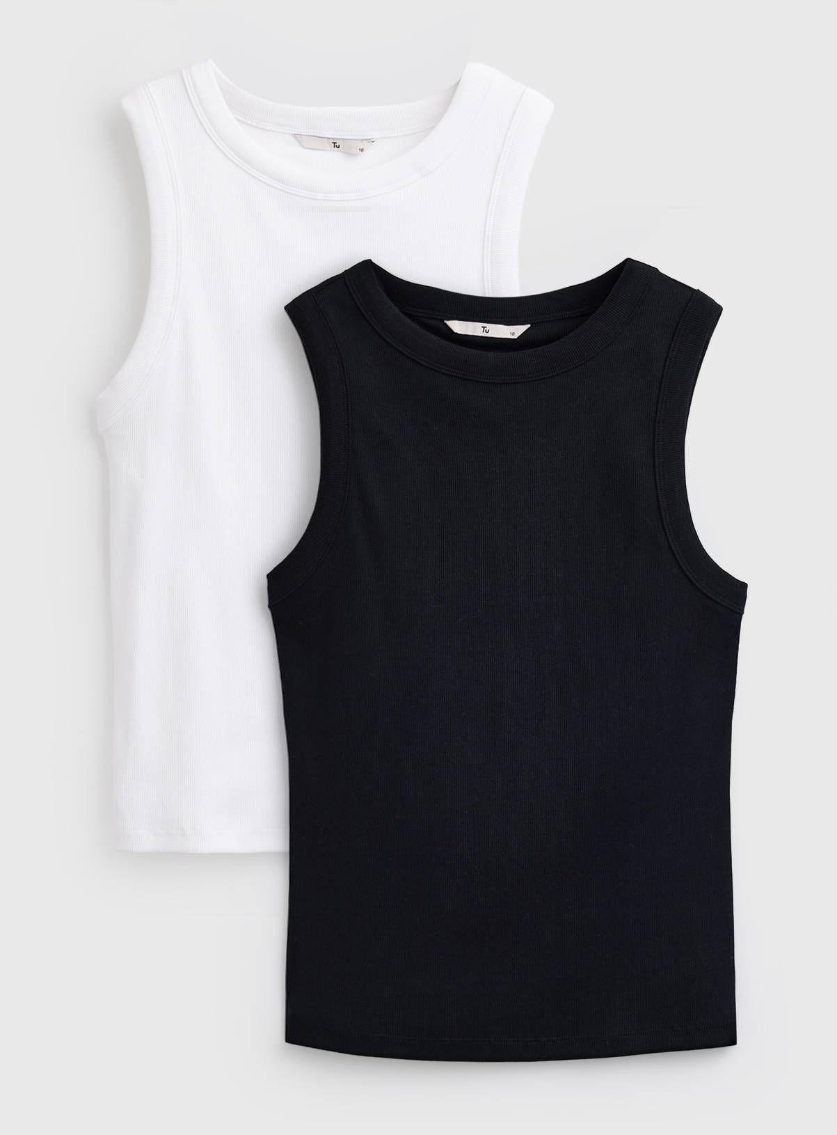 Black & White 2 Pack Ribbed Slim Fit Vests  20 - Image 1